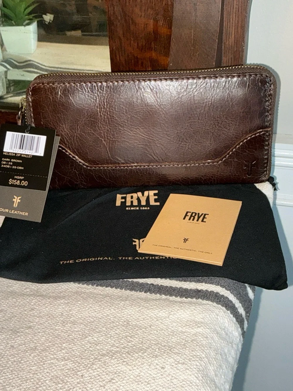 NWT Frye Leather Melissa Zip Around Wallet Dark Brown Retail $158